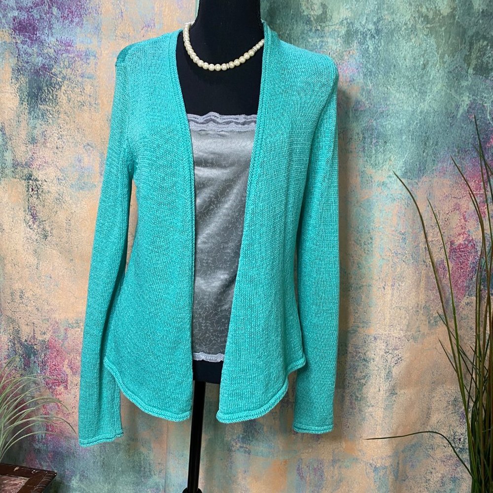 📌 Mint color open front knitted Cardigan